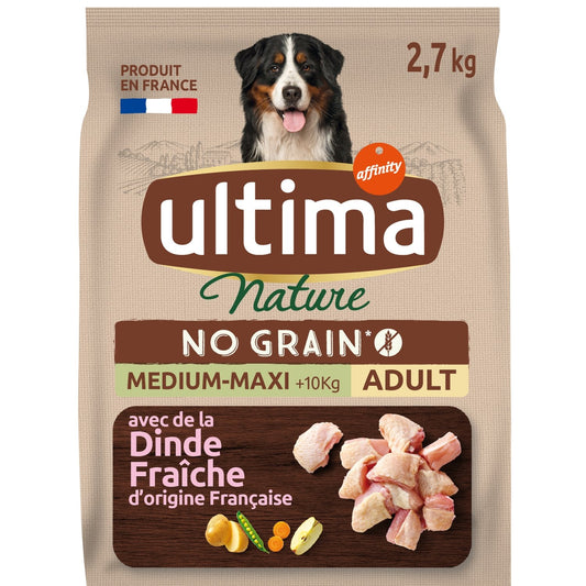 Croquettes pour Chien Adulte Medium Maxi +10kg Sans Céréales Dinde ULTIMA Le sac de 2,7kg