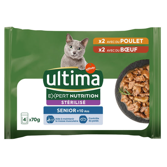 Pâtée pour Chat Adulte Stérilisé Poulet Boeuf ULTIMA les 4 sachets de 70g