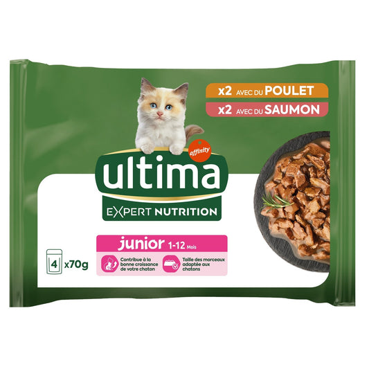 Pâtée pour Chat Junior en Sauce Poulet Saumon Expert Nutrition ULTIMA les 4 sachets de 70g