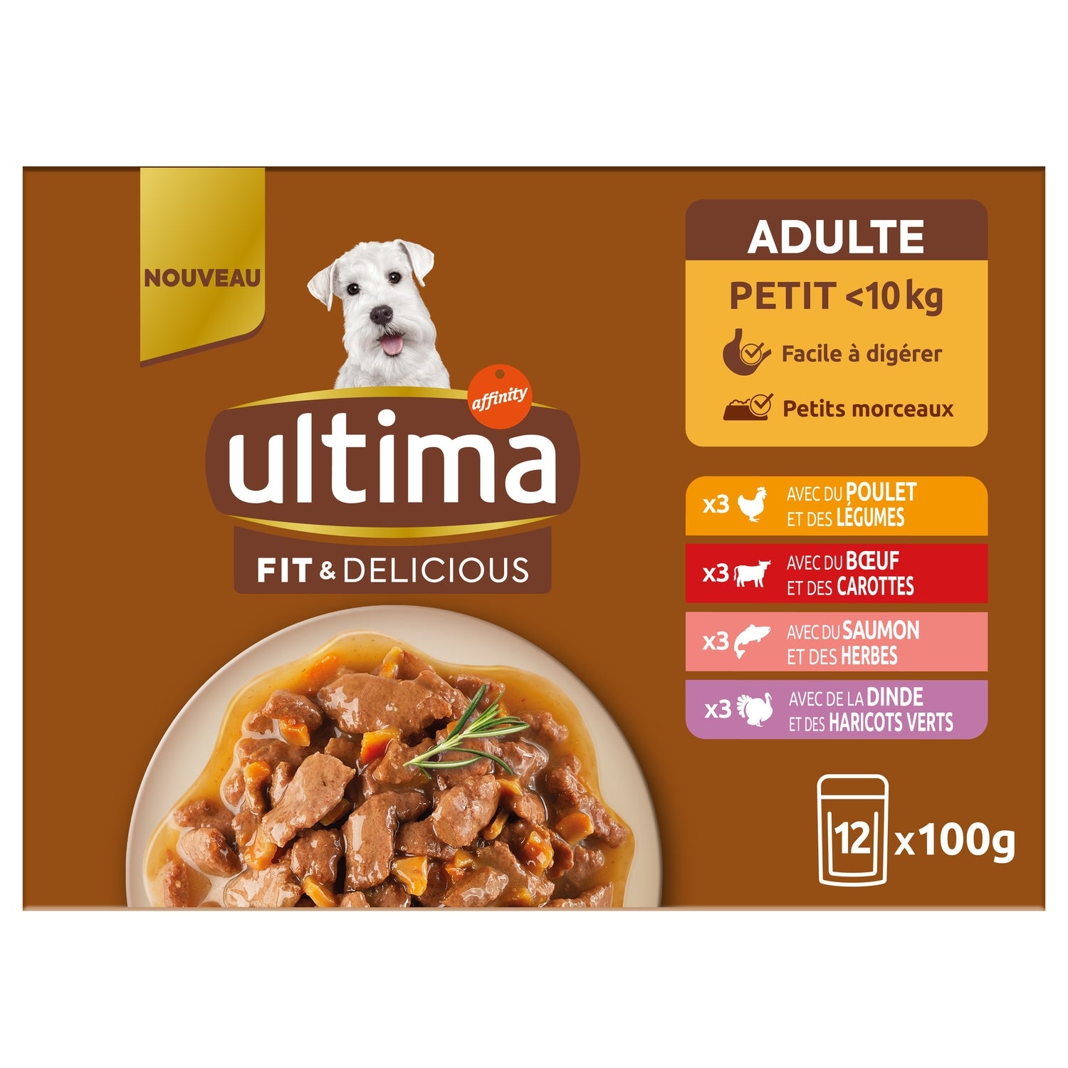Pâtée pour Chien Adulte Petit <10kg Viandes et Poissons Fit & Delicious ULTIMA 
