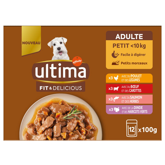 Pâtée pour Chien Adulte Petit <10kg Viandes et Poissons Fit & Delicious ULTIMA 