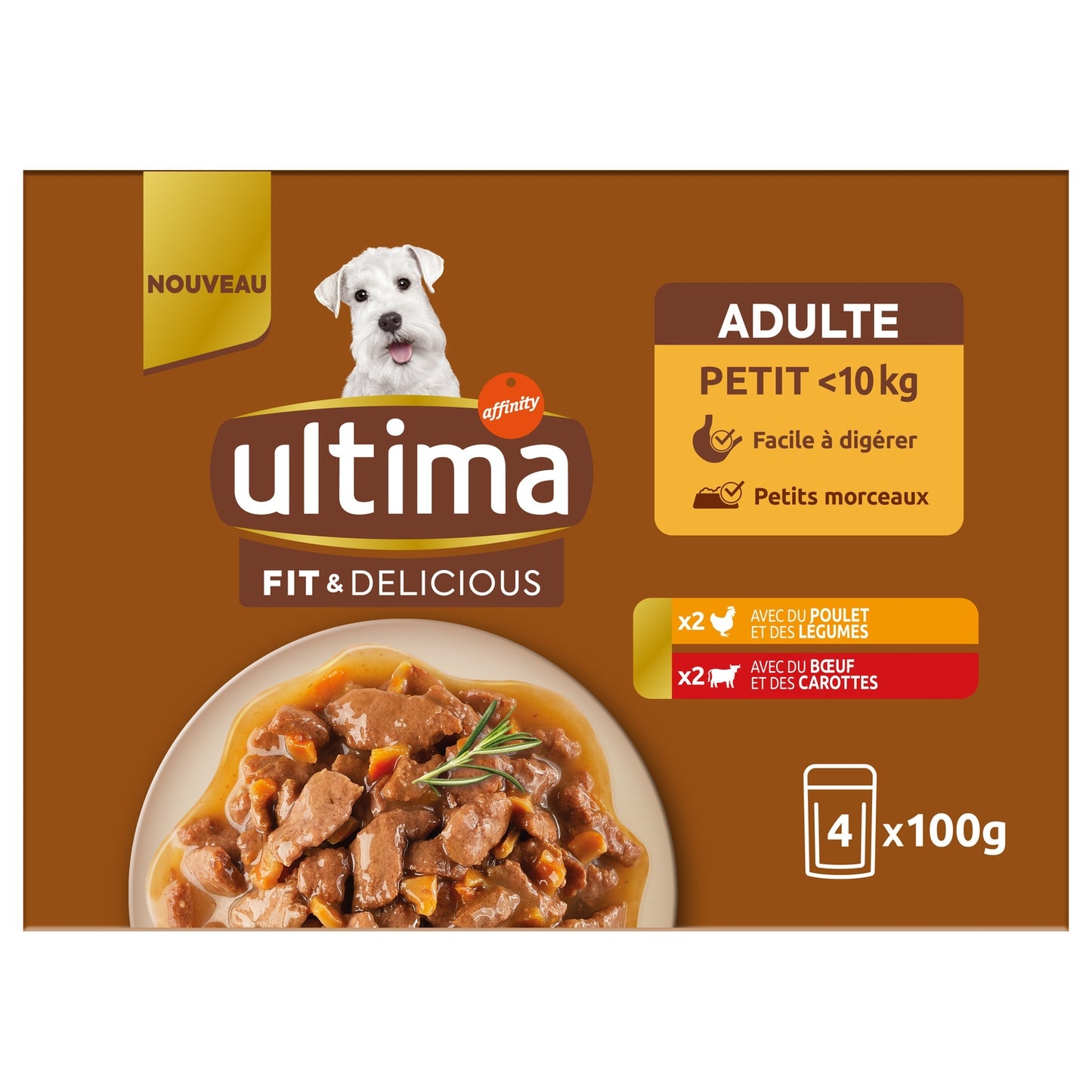 Pâtée pour Chien Adulte Petit < 10kg en Sauce Poulet Boeuf ULTIMA 