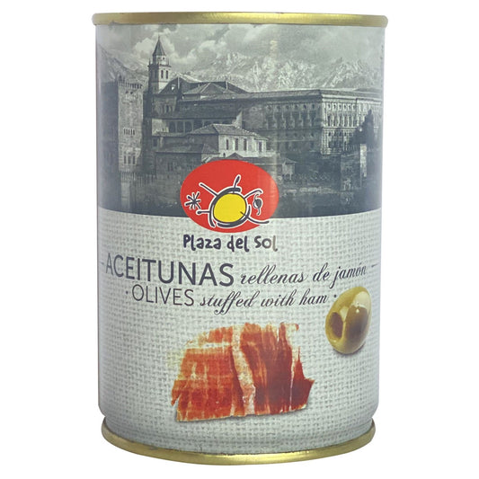 Olives Vertes Farcies Jambon PLAZA DEL SOL la boite de 120 g net égoutté