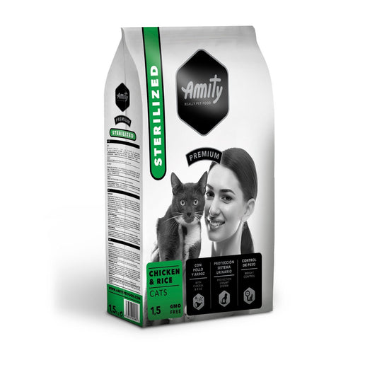Croquettes pour Chat Adulte Stérilisé Poulet Riz AMITY Le sac d'1,5kg