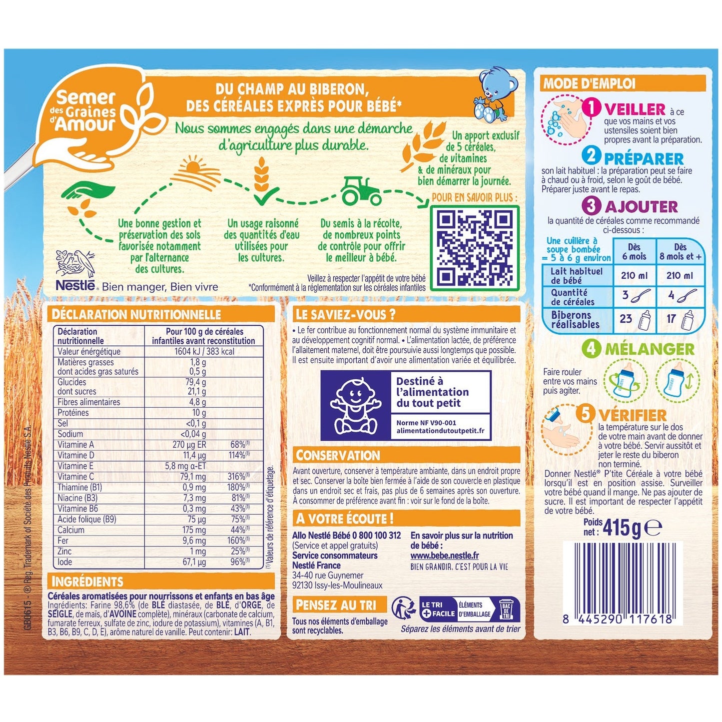 Baby Cereals From 6 Months, Powdered 5 Cereals Vanilla P'TITE CEREALE