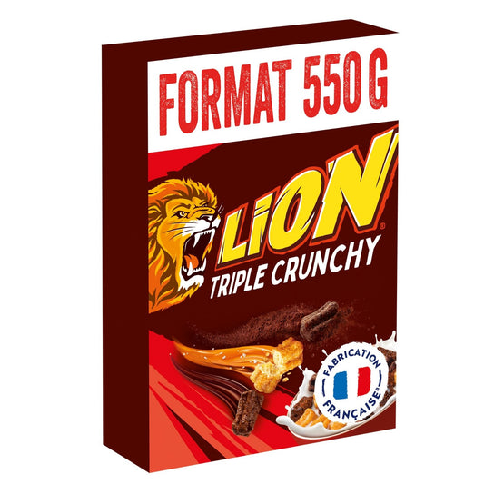 Céréales Lion Triple Crunchy Caramel et Chocolat NESTLE la boite de 550g