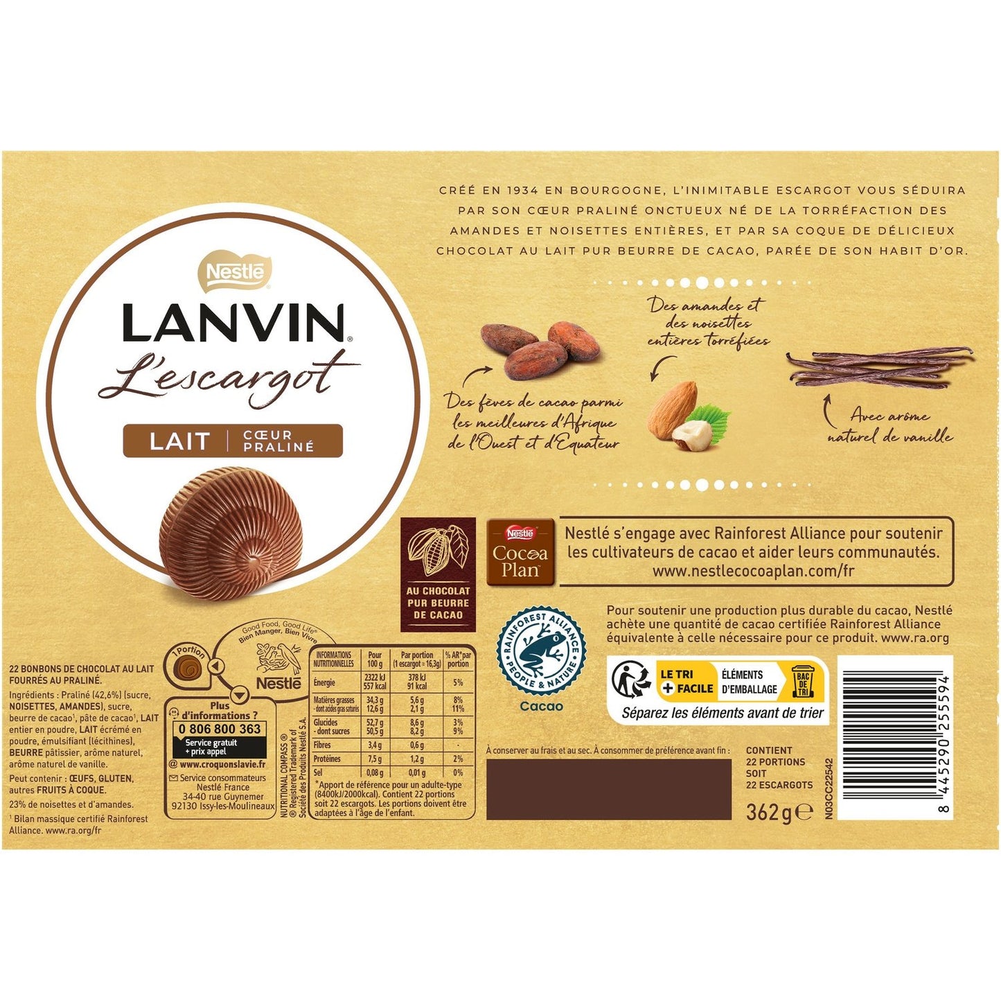 Chocolat au Lait Fourré au Praliné Escargot LANVIN