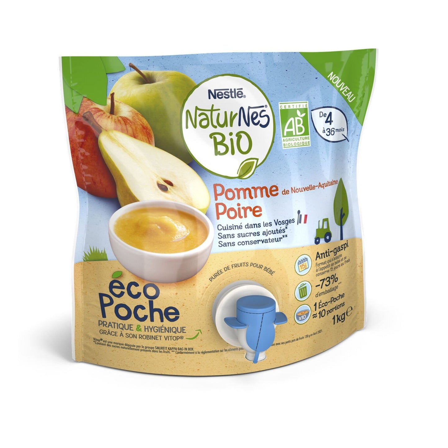 Compote de Fruits de 4 Mois à 36 Mois, Pomme Poire Bio NESTLE NATURNES