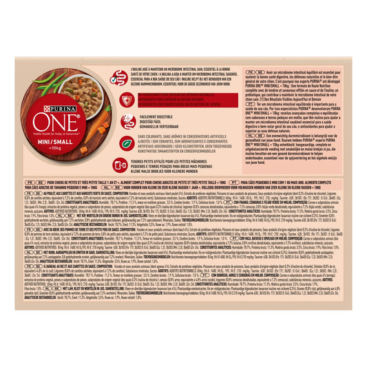 Pâtée pour Chien Adulte Petit < 10kg Microbiome Poulet Boeuf Agneau PURINA ONE