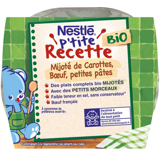 Baby Dish From 12 Months Stewed Carrot Beef Small Pasta P'tite Recette Bio NESTLE