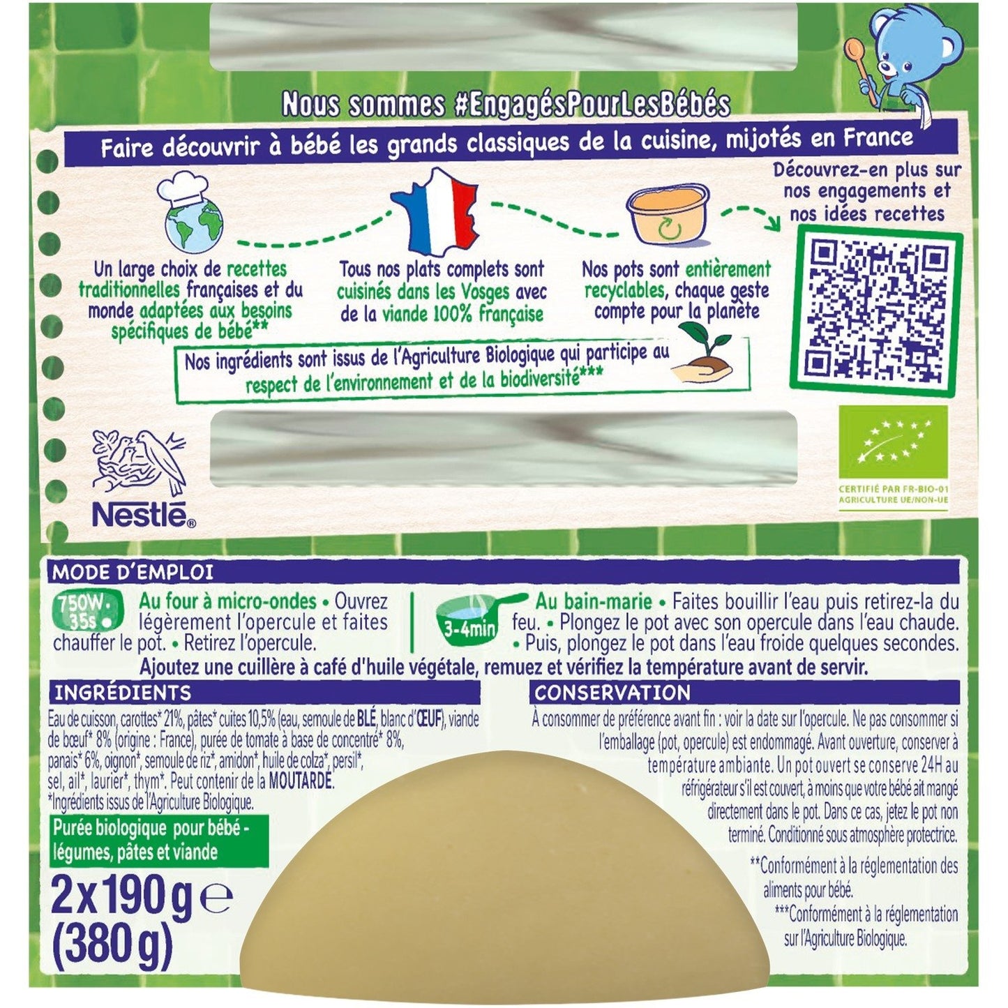 Plat Bébé Dés 12 Mois Mijoté de Carottes Boeuf Petites Pates P'tite Recette Bio NESTLE