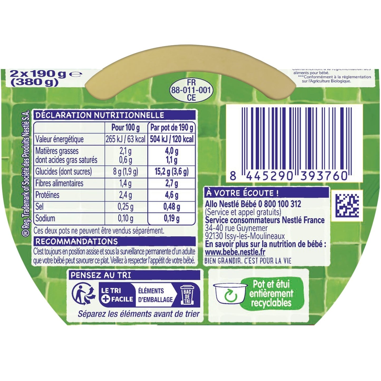 Plat Bébé Dés 12 Mois Mijoté de Carottes Boeuf Petites Pates P'tite Recette Bio NESTLE