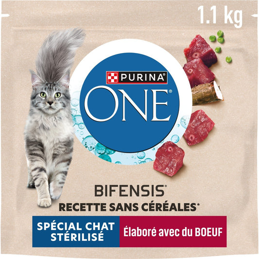 Croquettes pour Chat Adulte Stérilisé Boeuf Sans Céréales Bifensis PURINA ONE Le sac d'1,1kg