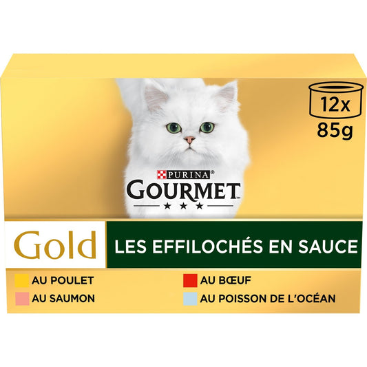 Pâtée pour Chat Adulte en Sauce Poulet Saumon Boeuf Poisson Océan Gold GOURMET Les 12 boîtes de 85g
