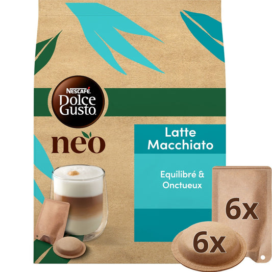Café au Lait Dosettes Latte Macchiato NESCAFE DOLCE GUSTO NEO la boîte de 6 dosettes et de 6 sachets