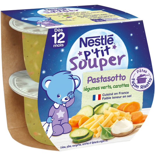 Plat Bébé du Soir Dés 12 Mois Légumes Verts Carottes P'tit Souper NESTLE 2 pots de 200 g