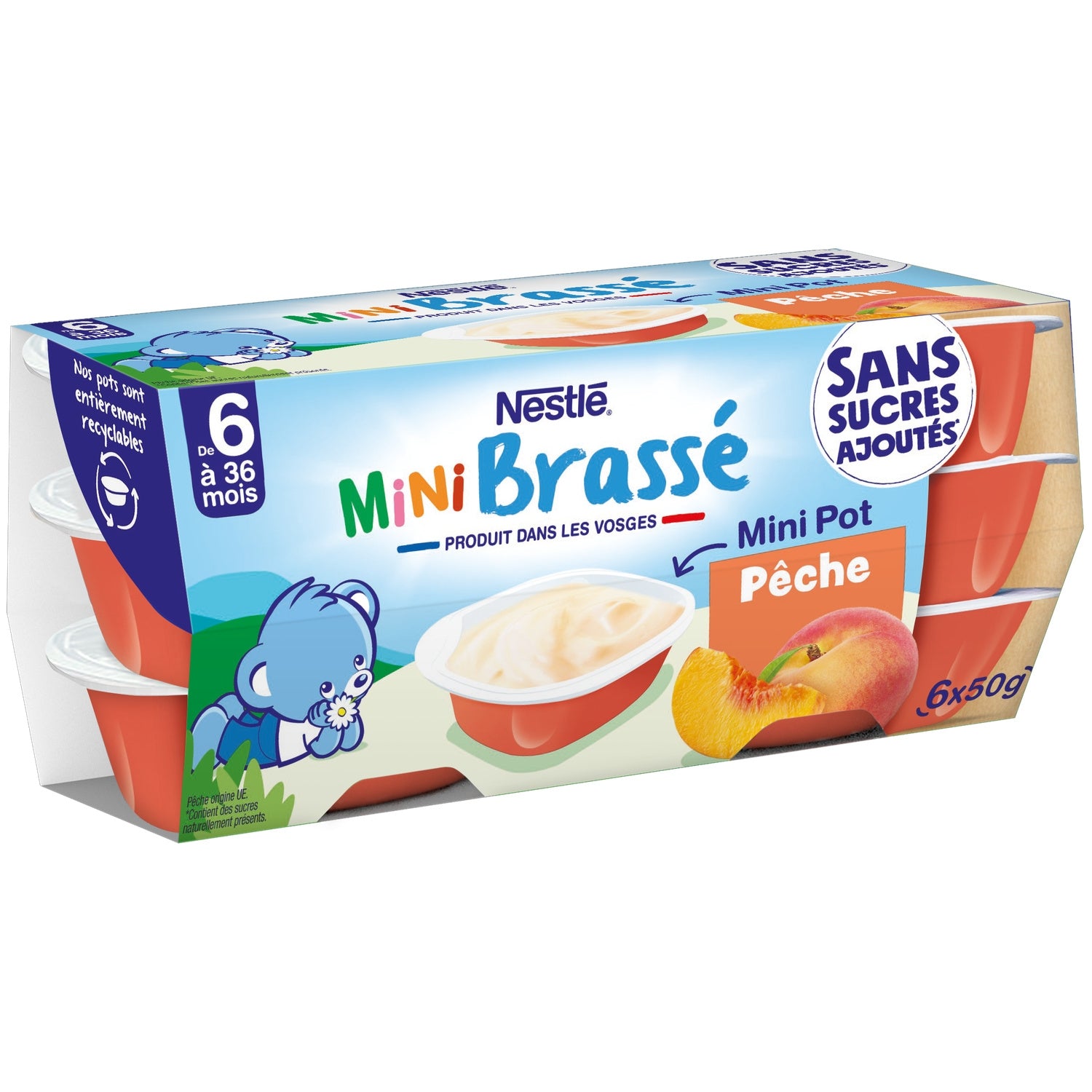Dessert lacté bébé dès 4 mois Pêche Sans Sucres Ajoutés P'tit Brassé NESTLE 