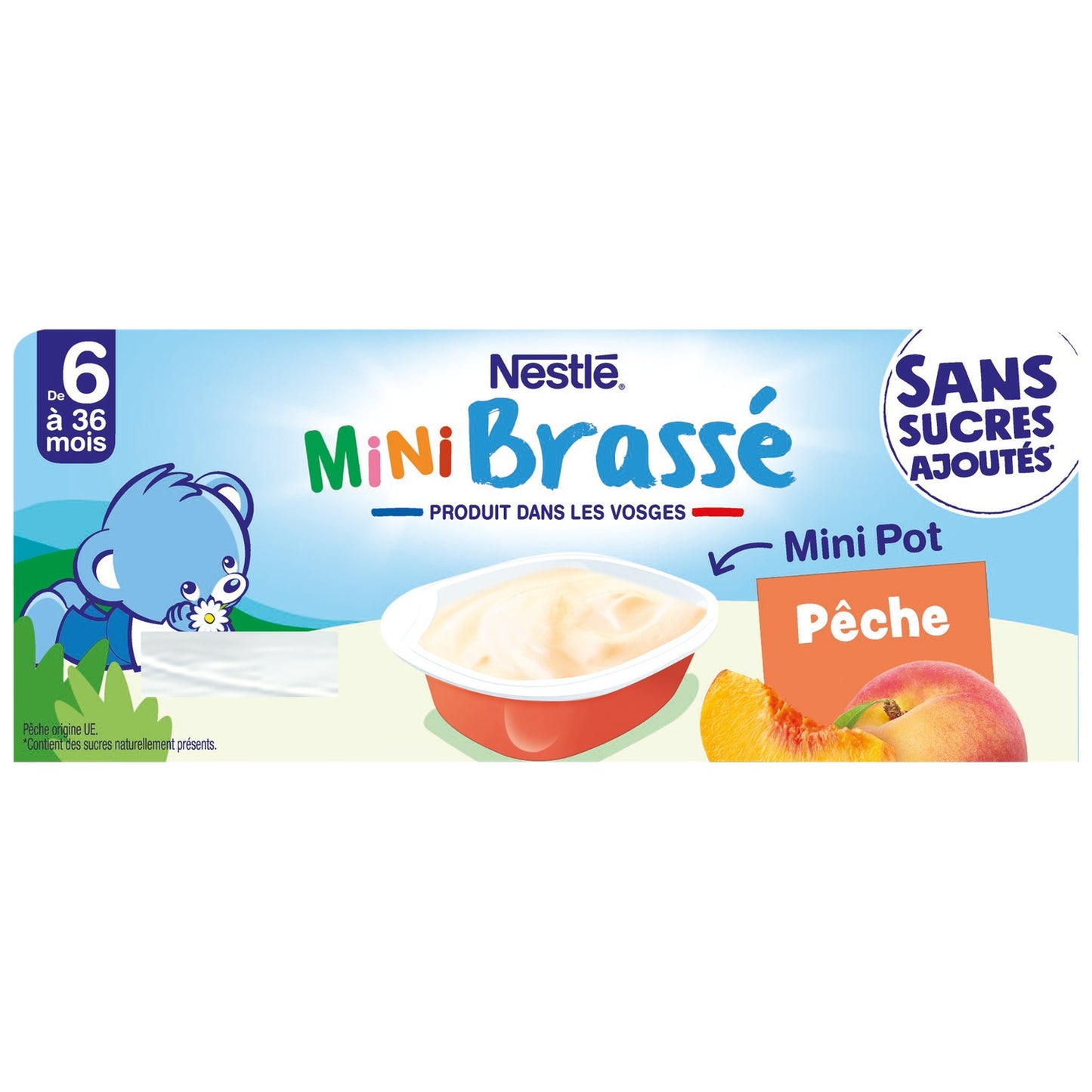 Dessert lacté bébé dès 4 mois Pêche Sans Sucres Ajoutés P'tit Brassé NESTLE 
