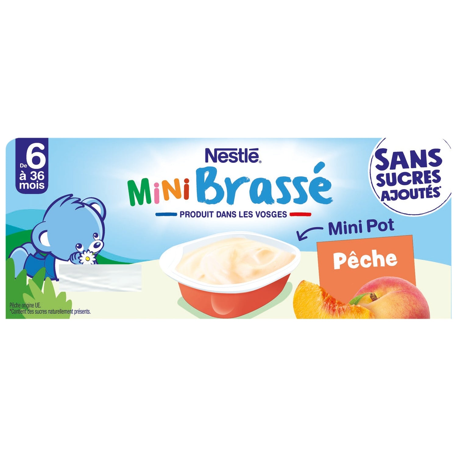 Dessert lacté bébé dès 4 mois Pêche Sans Sucres Ajoutés P'tit Brassé NESTLE 