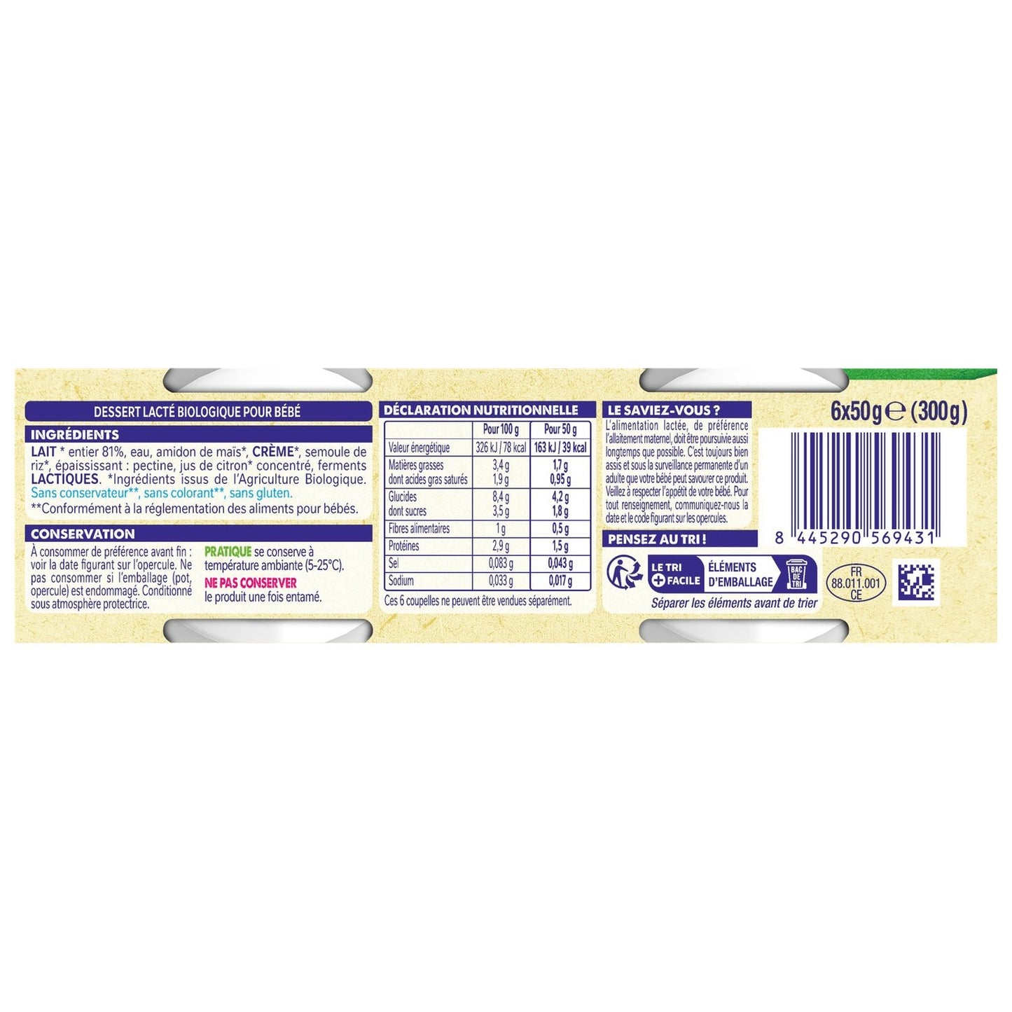 NESTLE Organic Petit Brassé Nature Baby Dessert
