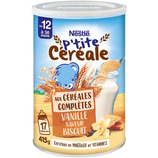 Céréales Bébé Dés 12 Mois Céréales Complètes Vanille Saveur Biscuit P'tite Céréale NESTLE boite de 415g