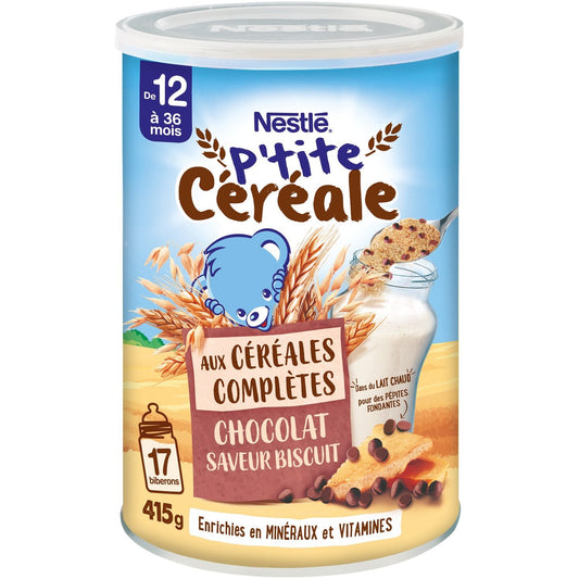 Céréales Bébé Dés 12 Mois Céréales Complètes Chocolat Saveur Biscuit P'tite Céréale NESTLE boite de 415g