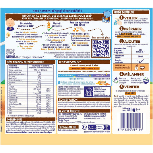 Baby Cereals From 12 Months Whole Grains Chocolate Biscuit Flavor P'tite Céréale NESTLE