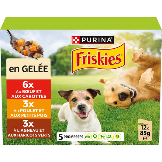 Pâtée pour Chien Adulte Gelée Poulet Boeuf Agneau Vitafit FRISKIES la boite de 12 sachets