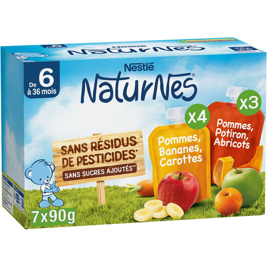 Compotes Bébé Dés 6 Mois, Fruits et Légumes NESTLE 7 gourdes de 90g