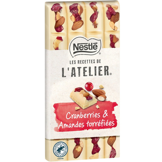 Tablette de Chocolat Noir les Recettes de l'Atelier Cranberries et Amandes NESTLE la tablette de 150g