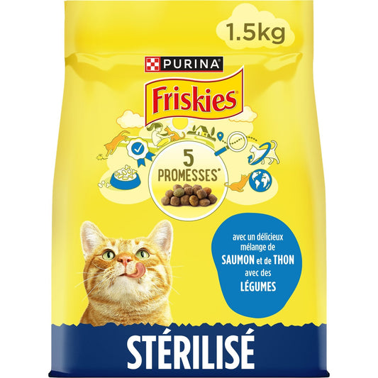 Croquettes pour Chat Adulte Stérilisé Saumon Thon Légume FRISKIES le sac de 1,5kg