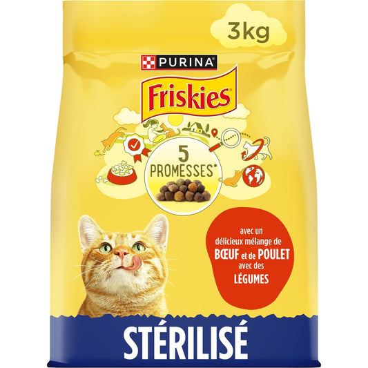 Croquettes pour Chat Adulte Stérilisé Boeuf Légume FRISKIES le paquet de 3Kg