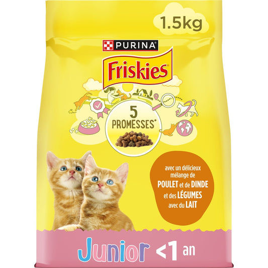 Croquettes pour Chat Junior Poulet Dinde Légume FRISKIES le sac de 1,5kg