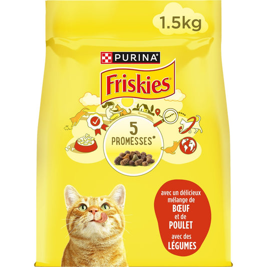 Croquettes pour Chat Adulte Poulet Boeuf Légume FRISKIES le sac de 1.5Kg