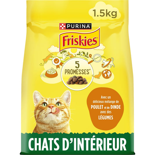 Croquettes pour Chat Adulte Chat d'Intérieur Poulet Légume FRISKIES le paquet de 1,5Kg