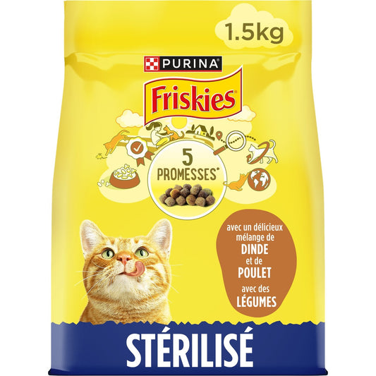 Croquettes pour Chat Adulte Stérilisé Dinde Poulet Légume FRISKIES le paquet de 1,5Kg
