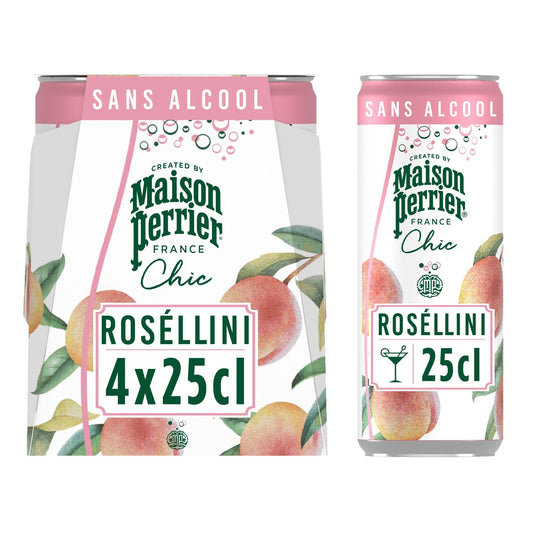 Eau Gazeuse Aromatisée Roséllini Sans Alcool MAISON PERRIER CHIC le pack de 4 canettes de 25cL