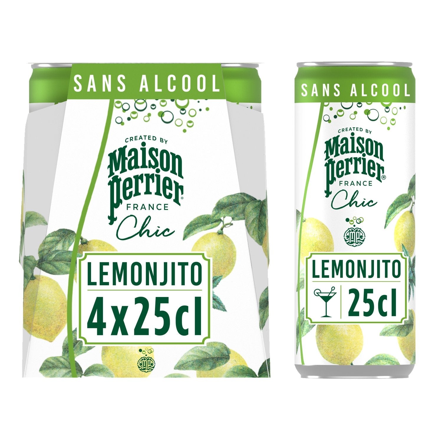 Eau Gazeuse Aromatisée Lemonjito MAISON PERRIER CHIC le pack de 4 canettes de 25cL