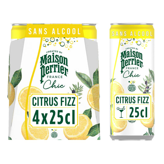 Eau Gazeuse Aromatisée Citrus Fizz MAISON PERRIER CHIC le pack de 4 canettes de 25cL