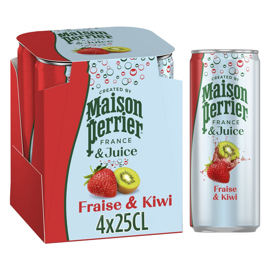 Eau Gazeuse Aromatisée Fraise Kiwi MAISON PERRIER le pack de 4 canettes de 25cL