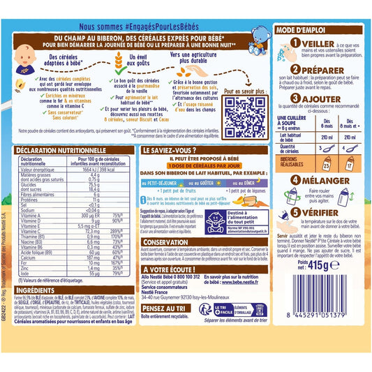 Baby Cereals From 6 Months Whole Grains Vanilla P'tite Céréale NESTLE