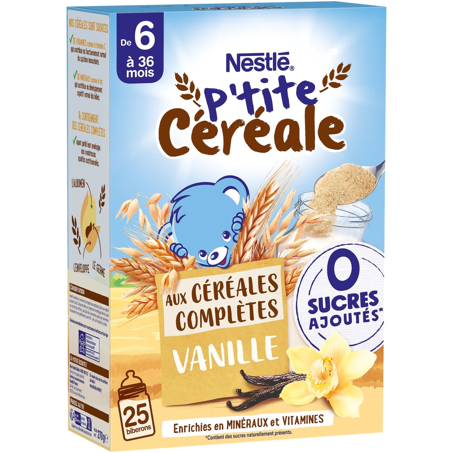 Céréales bébé dès 6 mois Céréales Complètes Sans sucres ajoutés Vanille P'tite céréale NESTLE 