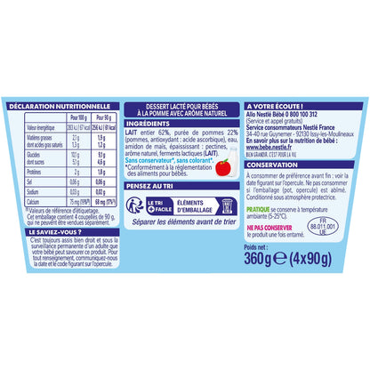 Dessert Bébé Dés 6 Mois, au Pomme Sans Sucres Ajoutés NESTLE