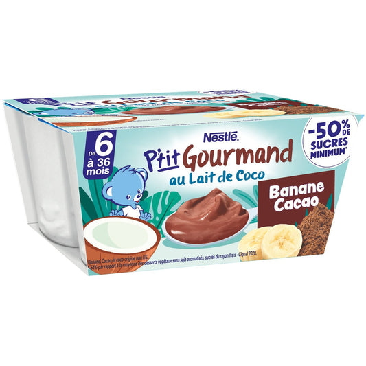 Dessert Bébé Dés 6 Mois, au Lait de Coco Banane Cacao NESTLE 4 pots de 90g