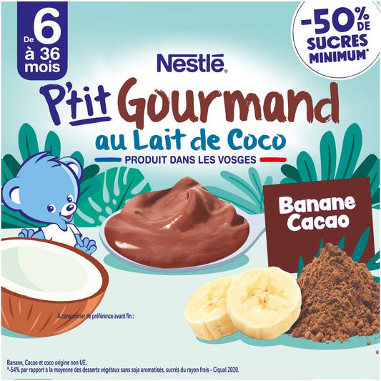 Dessert Bébé Dés 6 Mois, au Lait de Coco Banane Cacao NESTLE
