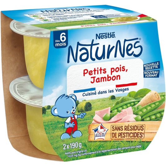 Plat Bébé Dés 6 Mois Petits Pois Jambon Naturnes NESTLE 2 pots de 190g