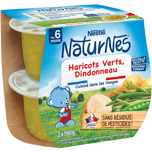 Plat Bébé Dès 6 Mois Haricots Verts et Dindonneau Naturnes NESTLE 2 pots de 190g