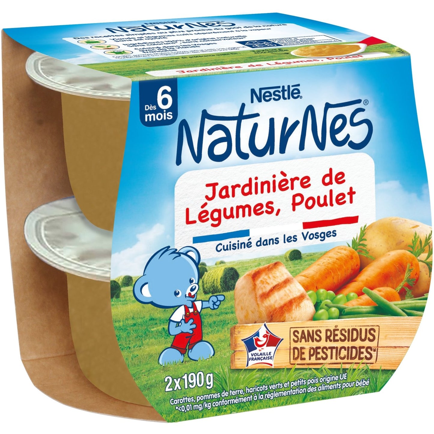Plat Bébé Dès 6 Mois Jardinière de Légumes et Poulet Naturnes NESTLE 2 pots de 190g