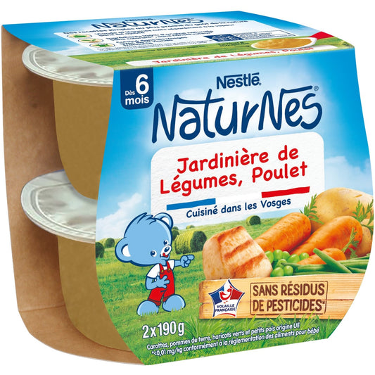 Plat Bébé Dès 6 Mois Jardinière de Légumes et Poulet Naturnes NESTLE 2 pots de 190g