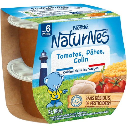Plat Bébé Dès 6 Mois Tomates Pâtes et Colin Naturnes NESTLE 2 pots de 190g